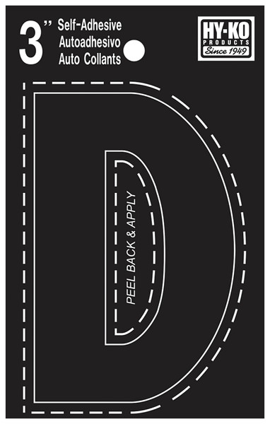 HY-KO 30400 Series 30414 Die-Cut Letter, Character: D, 3 in H Character, Black Character, Vinyl [SKU: ORG3318599]