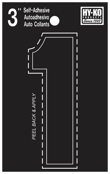 HY-KO 30400 Series 30401 Die-Cut Number, Character: 1, 3 in H Character, Black Character, Vinyl [SKU: ORG7069875]