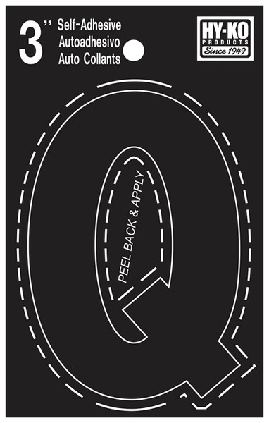 HY-KO 30400 Series 30427 Die-Cut Letter, Character: Q, 3 in H Character, Black Character, Vinyl [SKU: ORG8023806]