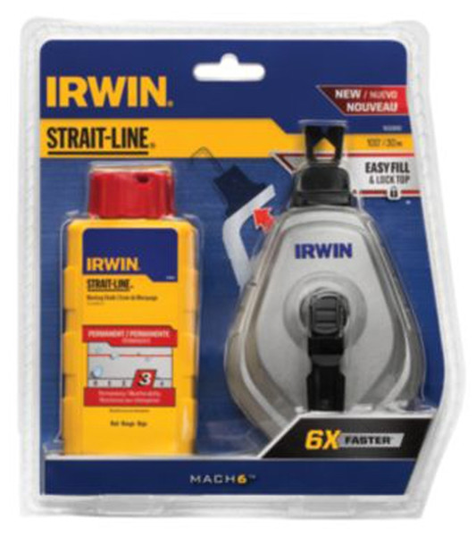 IRWIN STRAIT-LINE MACH6 Series 1932890 Chalk Reel and Chalk Combo, 100 ft L Line, Black/White Line, 6:1 Gear Ratio [SKU: ORG7214620]