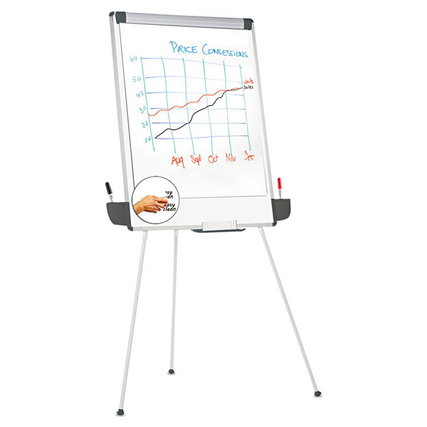 Dry Erase Board with Tripod Easel and Adjustable Pen Cups, 29" x 41", White Surface, Silver Frame [SKU: UNV43031]