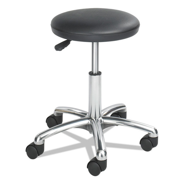 Height-Adjustable Lab Stool, Backless, Supports Up to 250 lb, 16" to 21" Seat Height, Black Seat, Chrome Base [SKU: SAF3434BL]