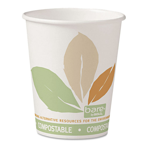 Bare Eco-Forward PLA Paper Hot Cups, 10 oz, Leaf Design, White/Green/Orange, 50/Bag, 20 Bags/Carton [SKU: SCC370PLAJ7234]
