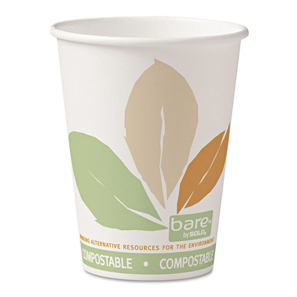 Bare Eco-Forward PLA Paper Hot Cups, 12 oz, Leaf Design, White/Green/Orange, 50/Bag, 20 Bags/Carton [SKU: SCC412PLNJ7234]