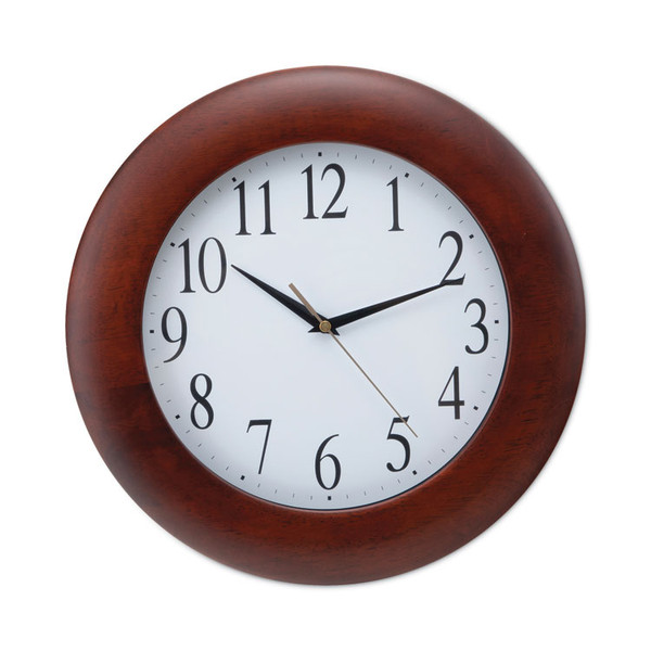 Round Wood Wall Clock, 12.75" Overall Diameter, Cherry Case, 1 AA (sold separately) [SKU: UNV10414]