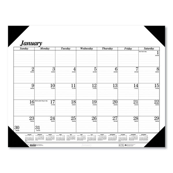Recycled One-Color Dated Monthly Desk Pad Calendar, 18.5 x 13, White Sheets, Black Binding/Corners,12-Month (Jan-Dec): 2024 [SKU: HOD0124]