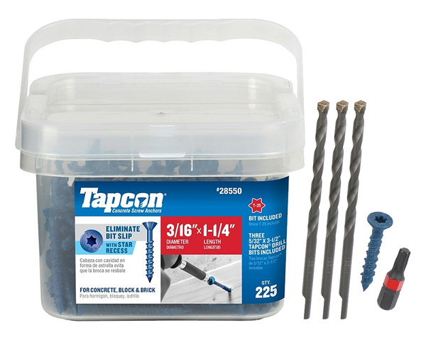 Buildex Tapcon 28550 Concrete Screw Anchor, 3/16 in Dia, 1-1/4 in L, Steel, Climaseal [SKU: ORG7227697]