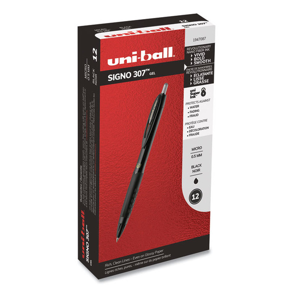 307 Gel Pen, Retractable, Micro 0.5 mm, Black Ink, Black Barrel, Dozen [SKU: UBC1947087]