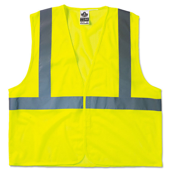 GloWear 8210HL Class 2 Economy Vest, Polyester Mesh, Hook Closure, Large to X-Large, Lime [SKU: EGO21025]