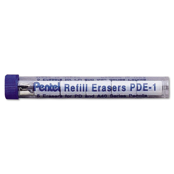 Eraser Refills for Pentel Champ, e-sharp, Jolt, Icy and Quicker Clicker Pencils, Cylindrical Rod, White, 5/Tube [SKU: PENPDE1]