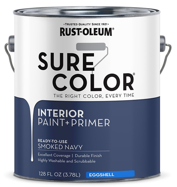 RUST-OLEUM Sure Color Series 380226 Interior Paint, Eggshell, Smoked Navy, 1 gal, Can [SKU: ORG7457484]