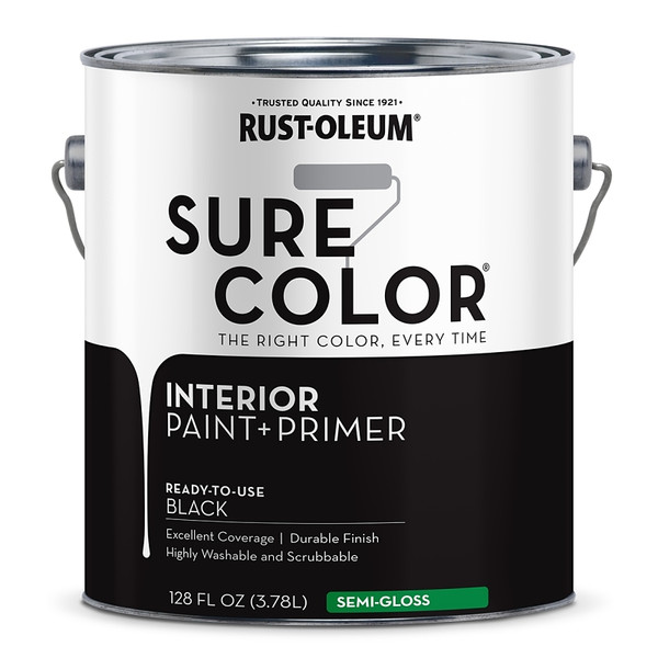 RUST-OLEUM Sure Color Series 380228 Interior Paint, Semi-Gloss, Black, 1 gal, Can [SKU: ORG7457500]