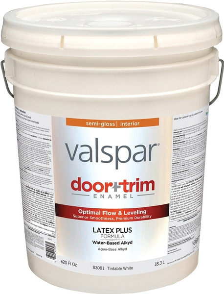 Valspar 045.0083081.008 Door and Trim Enamel, Tintable, White, 5 gal, Pail [SKU: ORG9481334]