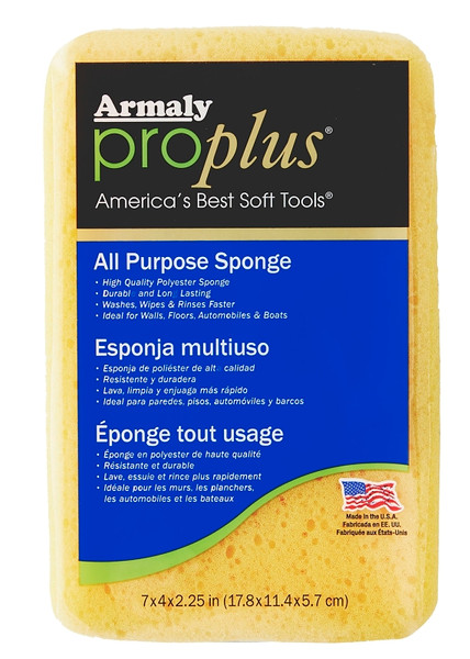 Armaly ProPlus 00027 Large Economy Sponge, 7 in L, 4-1/2 in W, 2-2/5 in Thick, Polyester, Yellow [SKU: ORG7806706]