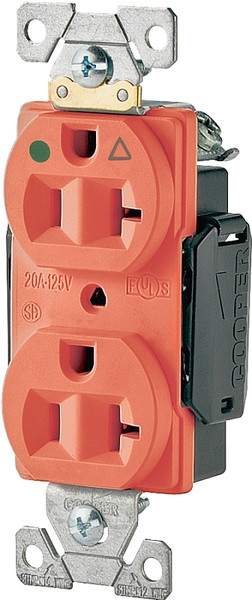 Eaton Cooper Wiring IG8300 IG8300RN Duplex Receptacle, 2 -Pole, 20 A, 125 V, Back, Side Wiring, NEMA: 5-20R [SKU: ORG6557912]
