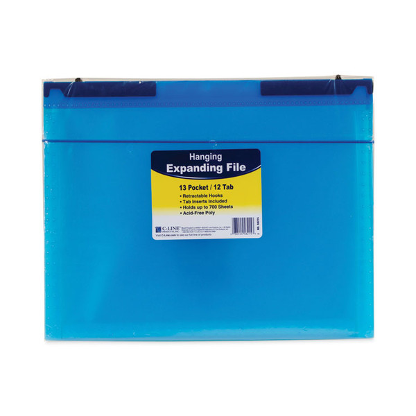 Expanding File with Hang Tabs, Pre-Printed Index-Tab Inserts, 12 Sections, 1" Capacity, Letter Size, 1/6-Cut Tabs, Blue [SKU: CLI58215]