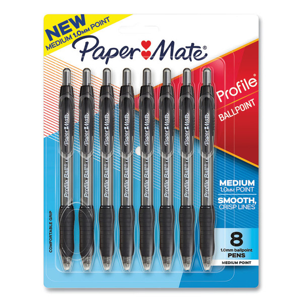 Profile Ballpoint Pen, Retractable, Medium 1 mm, Black Ink, Translucent Black Barrel, 8/Pack [SKU: PAP2095460]
