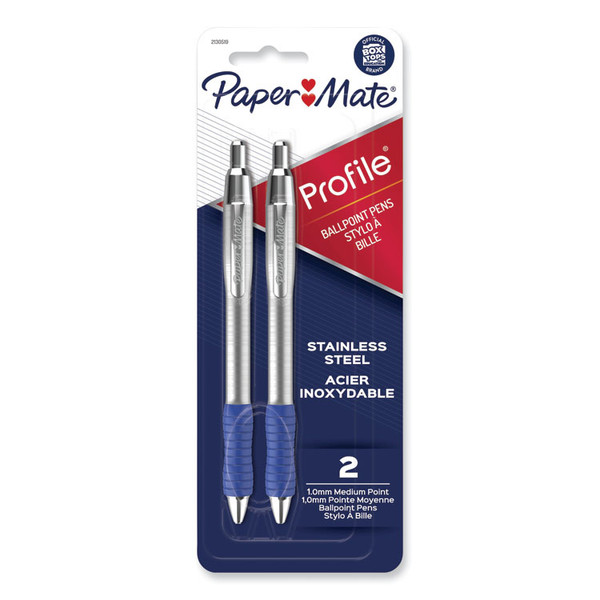 Profile Ballpoint Pen, Retractable, Medium 1 mm, Blue Ink, Blue/Silver Barrel, 2/Pack [SKU: PAP2130519]