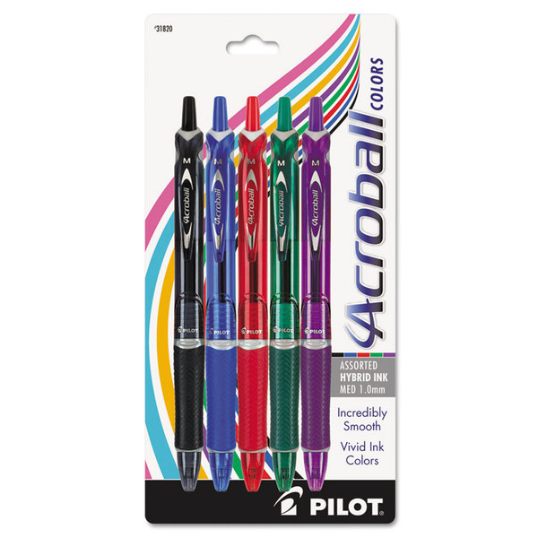 Acroball Colors Advanced Ink Ballpoint Pen, Retractable, Medium 1 mm, Assorted Ink and Barrel Colors, 5/Pack [SKU: PIL31820]