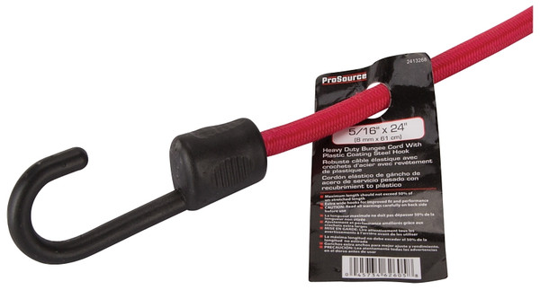 ProSource FH64082 Stretch Cord, 8 mm Dia, 24 in L, Red, Hook End [SKU: ORG2413268]
