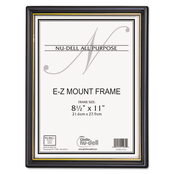 EZ Mount Document Frame with Trim Accent and Plastic Face, Plastic, 8.5 x 11 Insert, Black/Gold, 18/Carton [SKU: NUD11818]