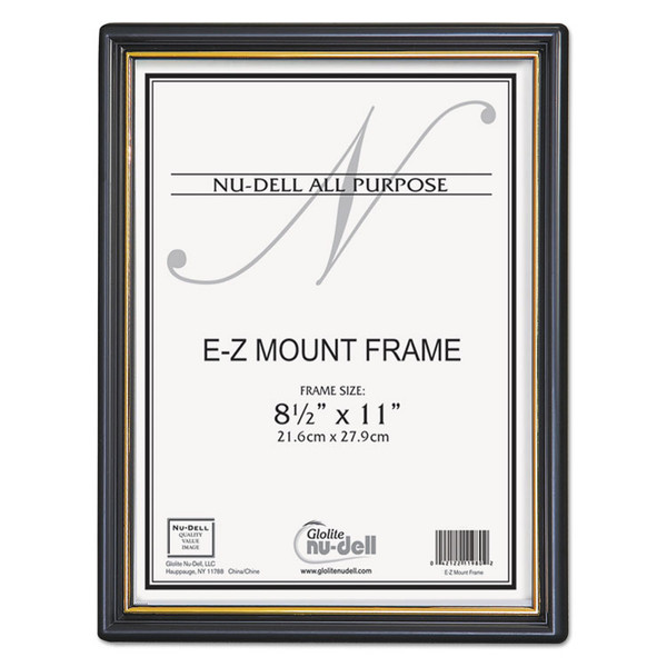EZ Mount Document Frame with Trim Accent and Plastic Face, Plastic, 8.5 x 11 Insert, Black/Gold [SKU: NUD11880]