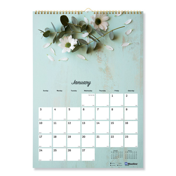 Romantic Wall Calendar, Romantic Floral Photography, 12 x 17, Multicolor/White Sheets, 12-Month (Jan to Dec): 2024 [SKU: REDC173122]