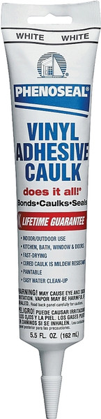 DAP PHENOSEAL 00101 Vinyl Adhesive Caulk, White, 48 hr Curing, -20 to 180 deg F, 5.5 oz Cartridge [SKU: ORG6041248]