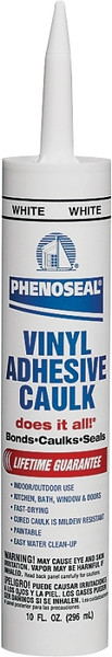 DAP PHENOSEAL 00005 Vinyl Adhesive Caulk, White, 48 hr Curing, -20 to 180 deg F, 10 oz Cartridge [SKU: ORG6074553]