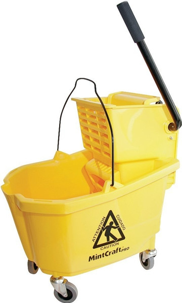 Simple Spaces 9130 Mop Bucket with Ringer, 32 qt Capacity, Plastic Bucket/Pail, Plastic Wringer, Yellow [SKU: ORG0252957]