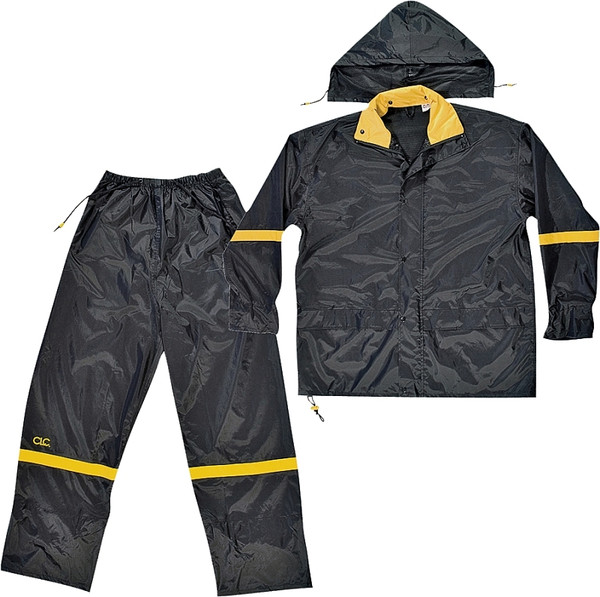 CLC R103X Rain Suit, XL, 190T Nylon, Black/Yellow, Detachable Collar, Zipper Closure [SKU: ORG3558921]