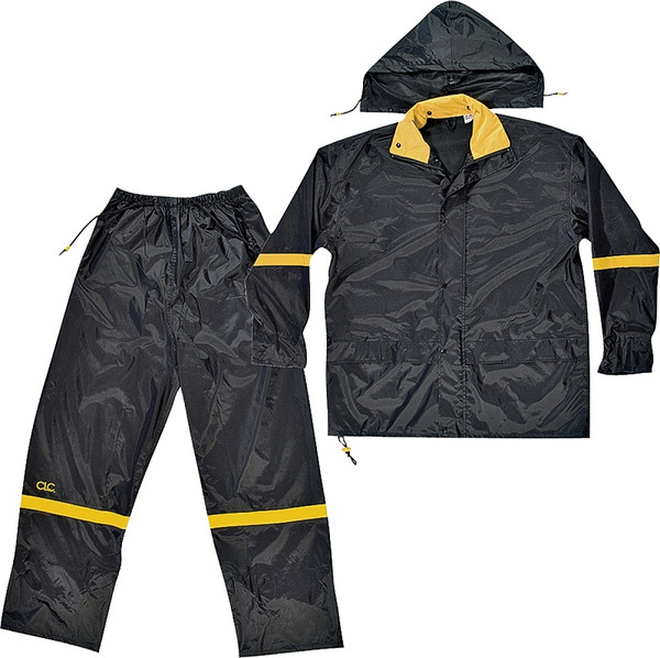 CLC R1032X Rain Suit, 2XL, 190T Nylon, Black/Yellow, Detachable Collar, Zipper Closure [SKU: ORG3558939]