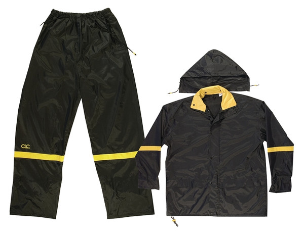 CLC R103M Rain Suit, M, 190T Nylon, Black/Yellow, Detachable Collar, Zipper Closure [SKU: ORG3559002]