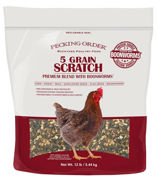 Pecking Order 009352 Five-Grain Scratch with Boonworms, 12 lb Bag [SKU: ORG9297508]