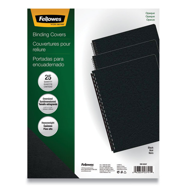 Futura Presentation Covers for Binding Systems, Opaque Black, 11.25 x 8.75, Unpunched, 25/Pack [SKU: FEL5224701]