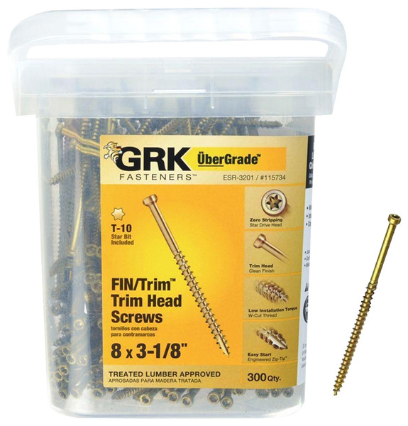 GRK Fasteners 115734 Finishing Screw, #8 Thread, 3-1/8 in L, Trim Head, Star Drive, Steel, 300 PK [SKU: ORG4052544]