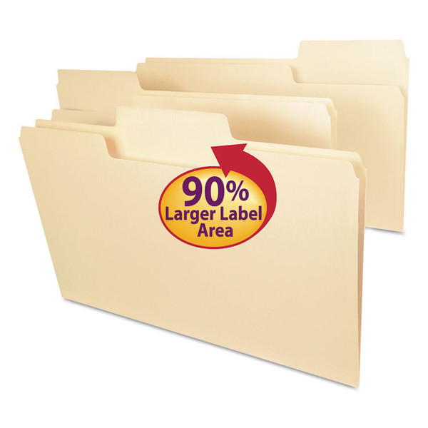 SuperTab Reinforced Guide Height Top Tab Folders, 1/3-Cut Tabs: Assorted, Legal Size, 0.75" Expansion, Manila, 100/Box [SKU: SMD15395]