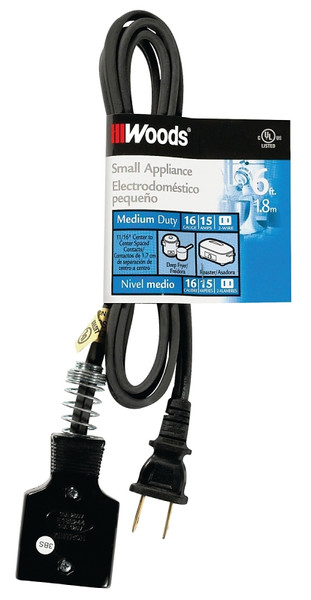 CCI 0290 Extension Cord, 6 ft L, 15 A, 125 V, Black [SKU: ORG0429928]