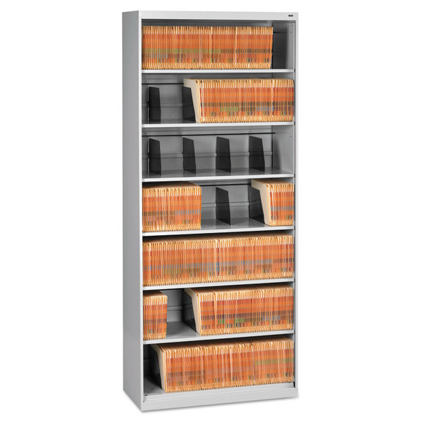 Fixed Shelf Open-Format Lateral File for End-Tab Folders, 7 Legal/Letter File Shelves, Light Gray, 36" x 16.5" x 87 [SKU: TNNFS370LGY]