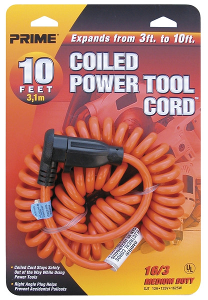 Prime AD010610 Power Tool Extension Cord, 16 AWG Wire, 10 ft L, Orange Sheath, 125 V [SKU: ORG9970336]