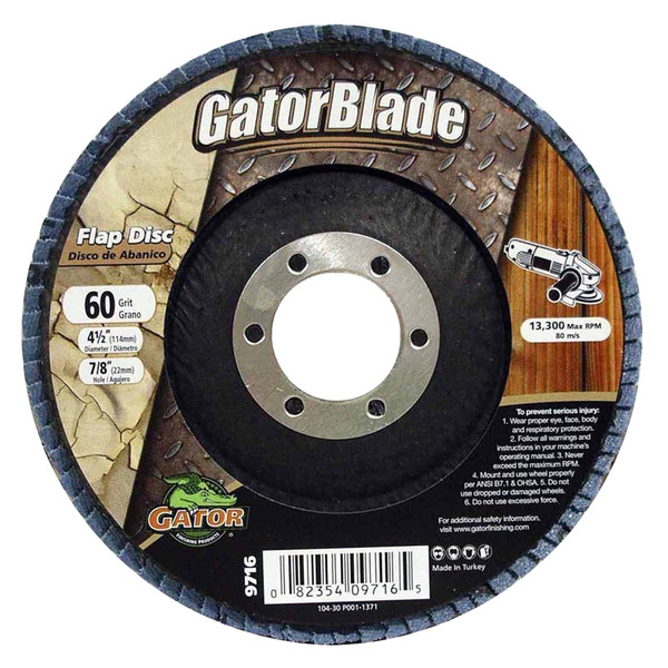 GatorBlade 9716 Flap Disc, 4-1/2 in Dia, 7/8 in Arbor, 60 Grit, Zirconium Oxide Abrasive [SKU: ORG8045791]