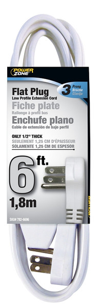 PowerZone Extension Cord, 16 AWG Cable, 6 ft L, 13 A, 125 V, White [SKU: ORG7826696]