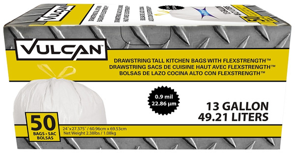 VULCAN FG-O3812-04 Kitchen Trash Bag, 13 gal Capacity, White [SKU: ORG7059314]