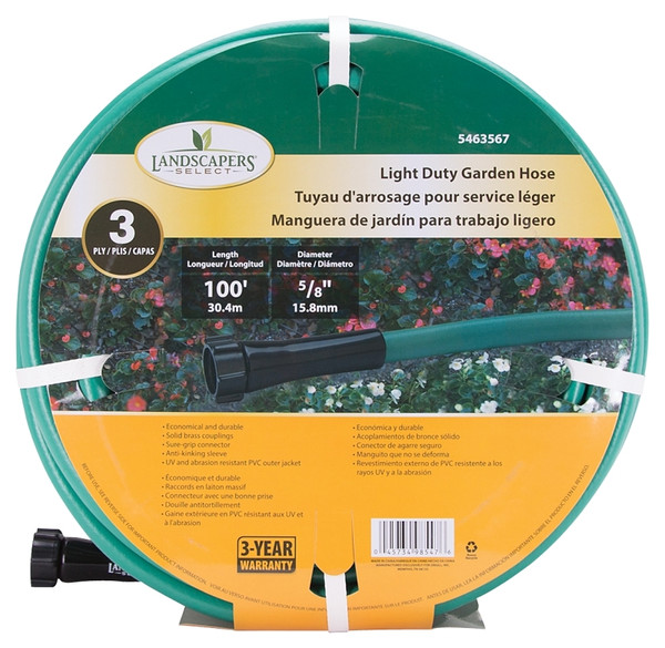 Landscapers Select GH-58503-1003L Garden Hose, 100 ft L, Female x Male, PVC, Green [SKU: ORG5463567]