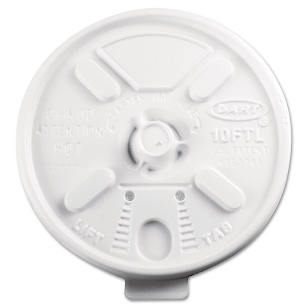 Lift n' Lock Plastic Hot Cup Lids, Fits 10 oz Cups, White, 1,000/Carton [SKU: DCC10FTL]