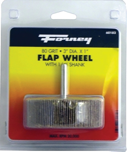 Forney 60182 Flap Wheel, 3 in Dia, 1 in Thick, 1/4 in Arbor, 80 Grit, Aluminum Oxide Abrasive [SKU: ORG8910572]
