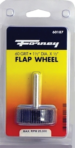Forney 60187 Flap Wheel, 1-1/2 in Dia, 1/2 in Thick, 1/4 in Arbor, 60 Grit, Aluminum Oxide Abrasive [SKU: ORG8910622]