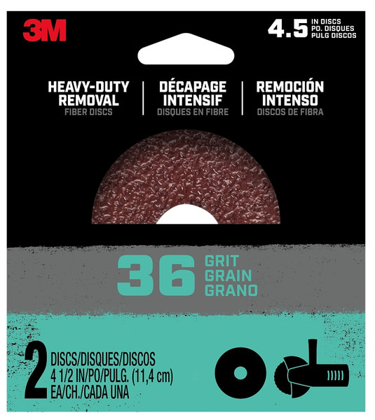 3M Hookit 27412 Grinding Disc, 4-1/2 in Dia, 36 Grit, Fiber Backing, 8-Hole [SKU: ORG7376049]