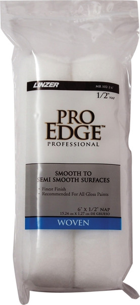 Linzer MR 102-2 6IN Paint Roller Cover, 1/2 in Thick Nap, 6 in L, Fabric Cover, White [SKU: ORG5886445]