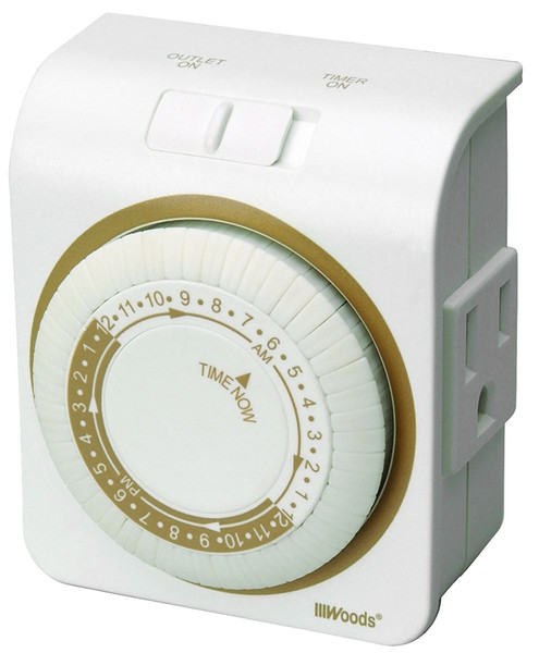 Woods 50001 Mechanical Timer, 15 A, 125 V, 1875 W, 24 hr Time Setting, 24 On/Off Cycles Per Day Cycle, White [SKU: ORG1827138]